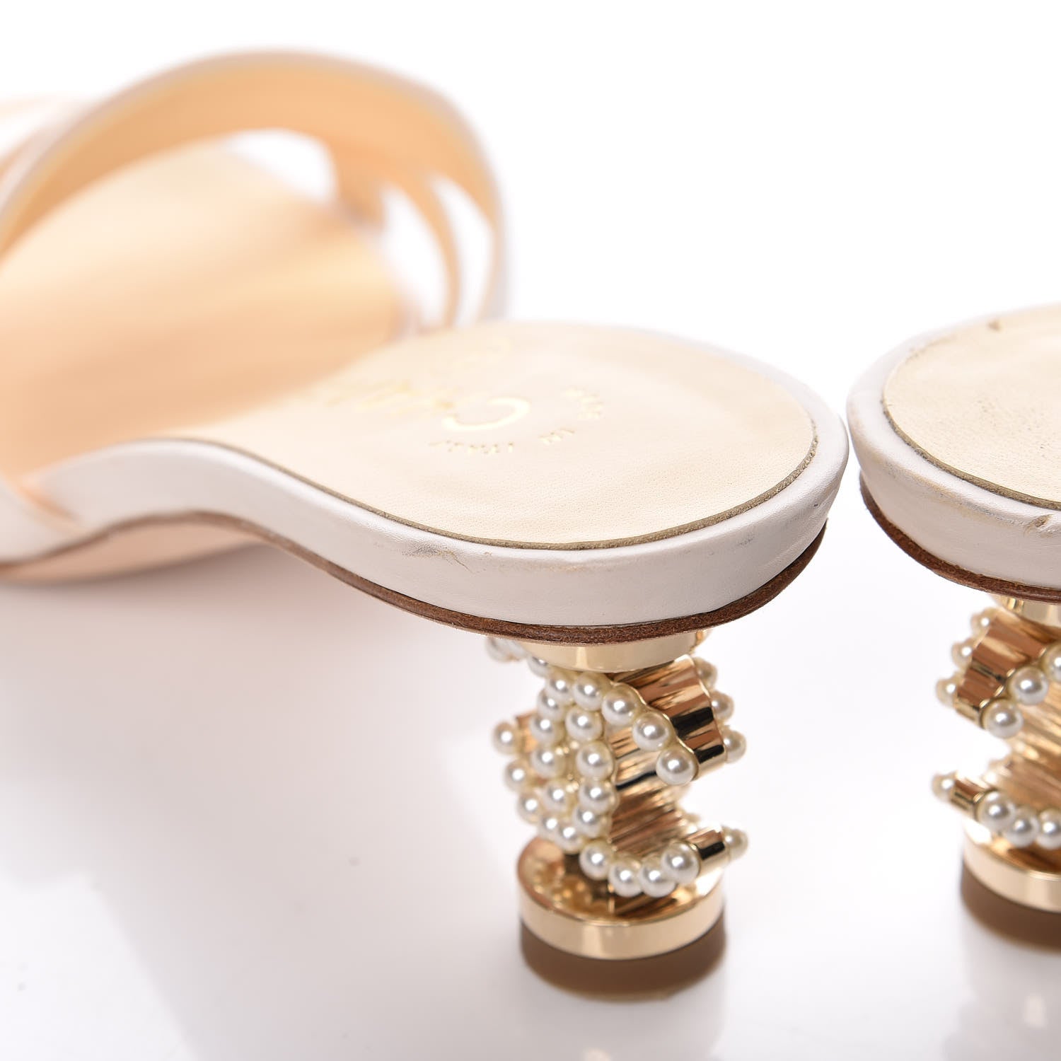 Chanel Calfskin Pearl CC Mule Sandals 36 White 17 of 18