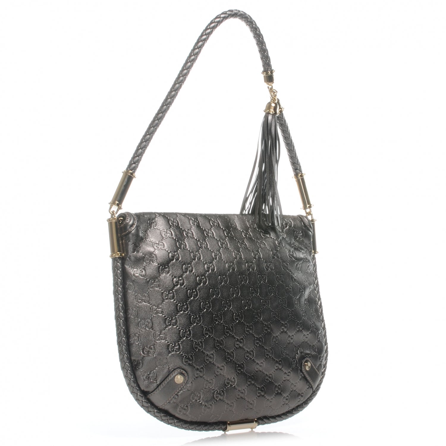 Gucci Guccissima Britt Tassel Shoulder Bag Gunmetal 3 of 7