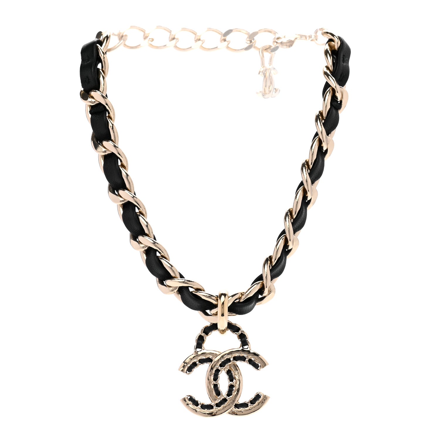 Chanel Metal Lambskin Chain CC Choker Necklace Black Gold 3 of 7