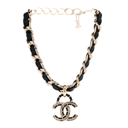 Chanel Metal Lambskin Chain CC Choker Necklace Black Gold 3 of 7