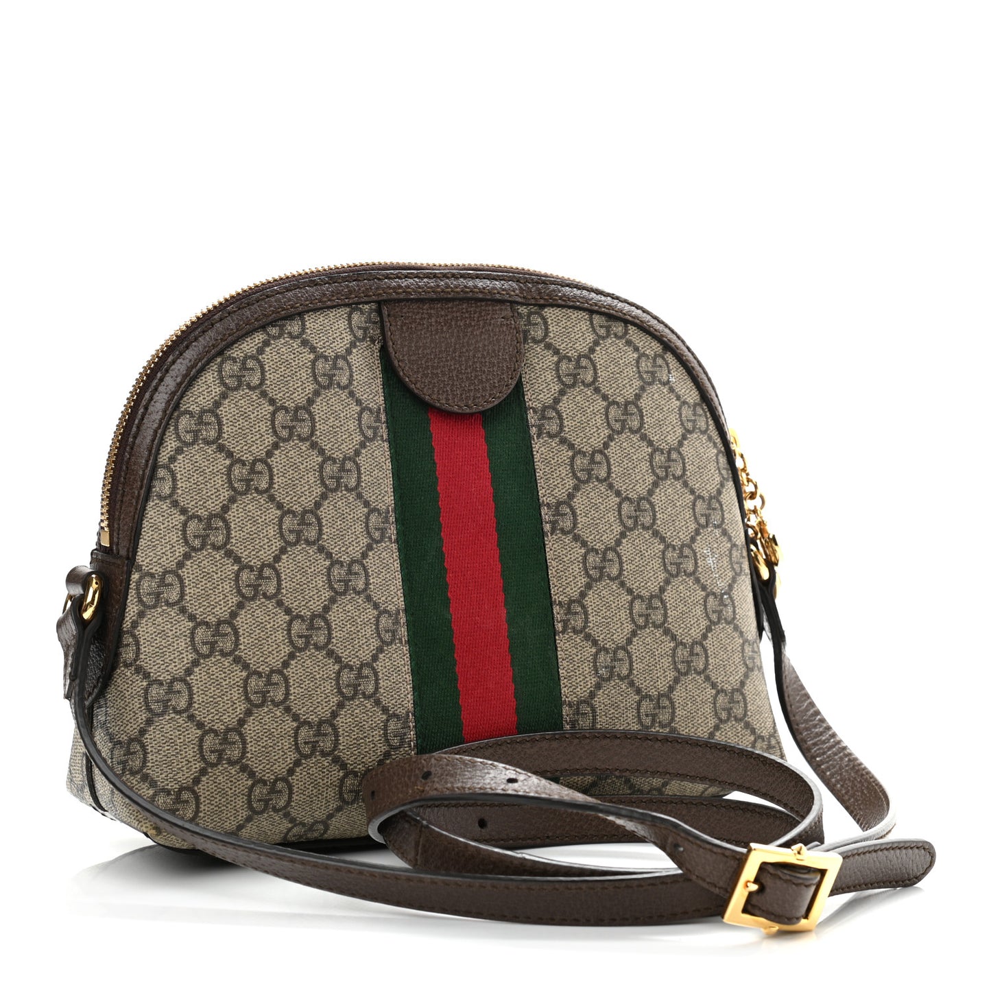 GG Supreme Monogram Textured Dollar Calfskin Web Small Ophidia Dome Shoulder Bag Beige Ebony New Acero