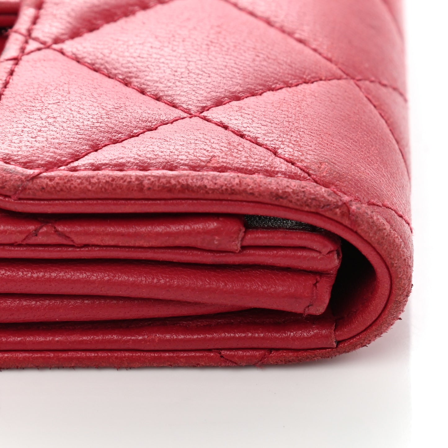 Lambskin Quilted Flap Card Holder Dark Pink