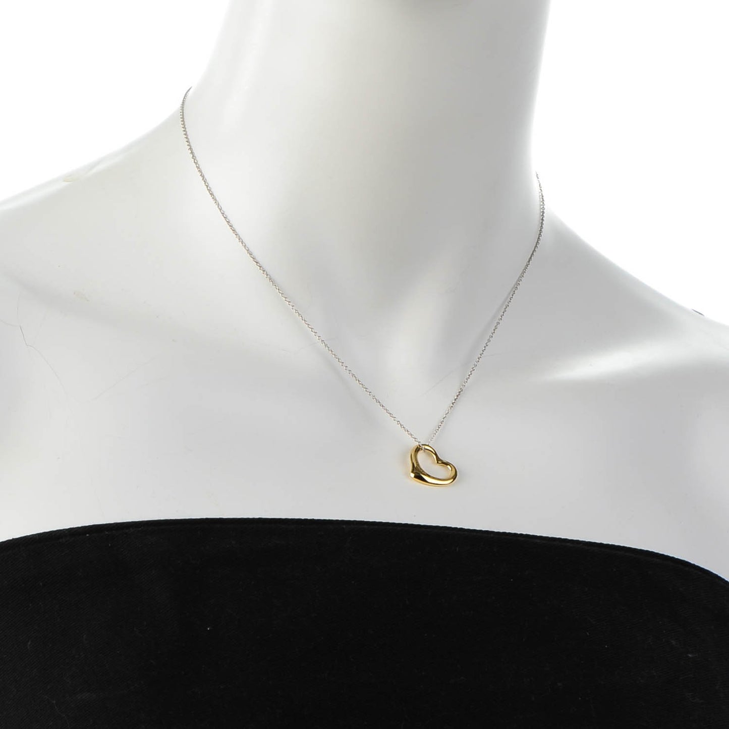 Elsa Peretti 18K Yellow White Gold Small Open Heart Pendant Necklace