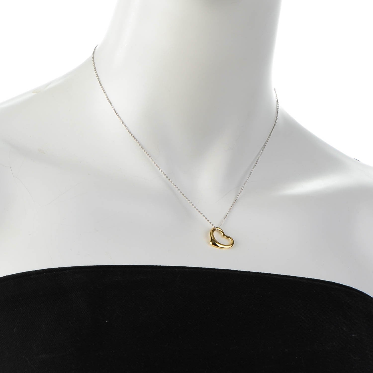 Tiffany Elsa Peretti 18K Yellow White Gold Small Open Heart Pendant Necklace 2 of 6