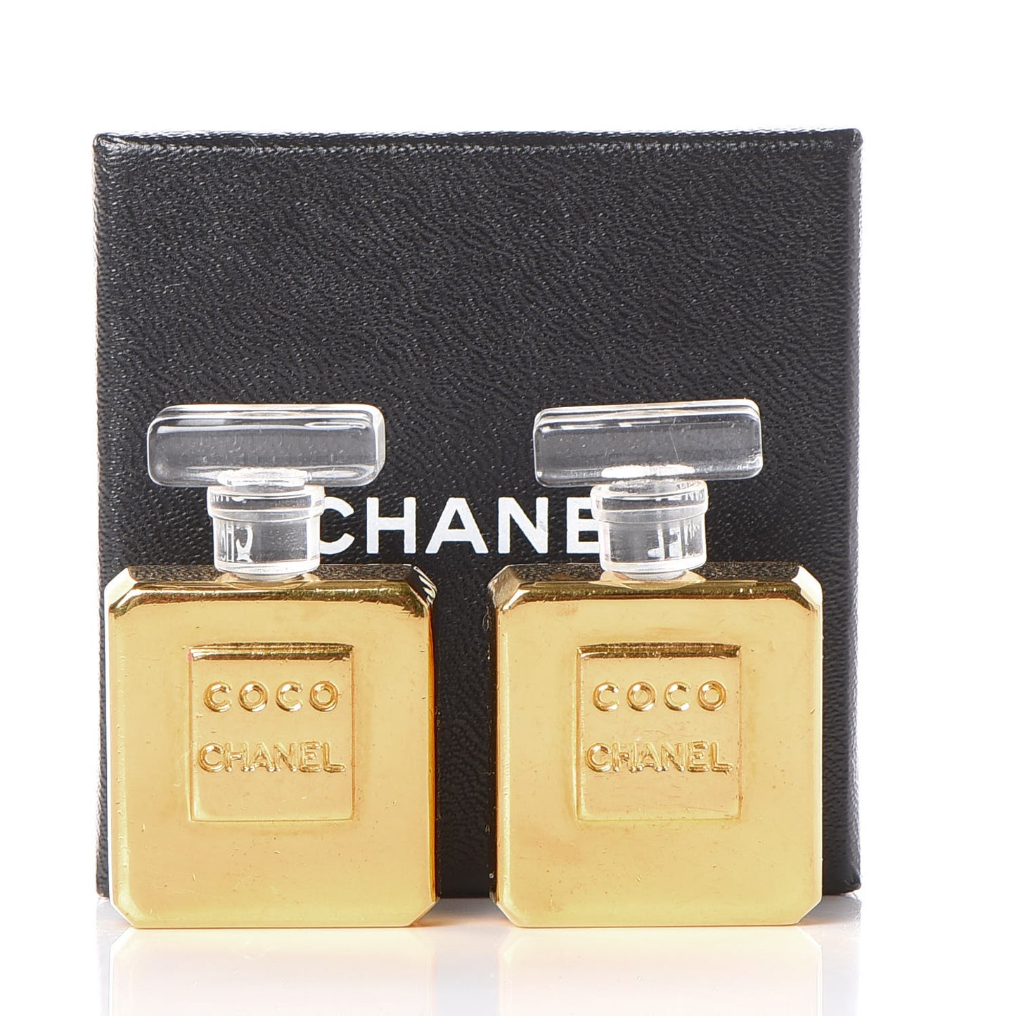 Coco Perfume Bottle Clip on Earrings Gold