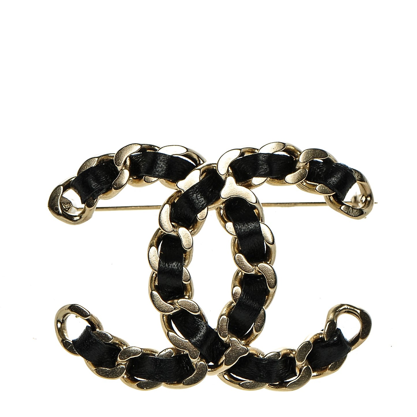 Lambskin Chain CC Brooch Black Gold