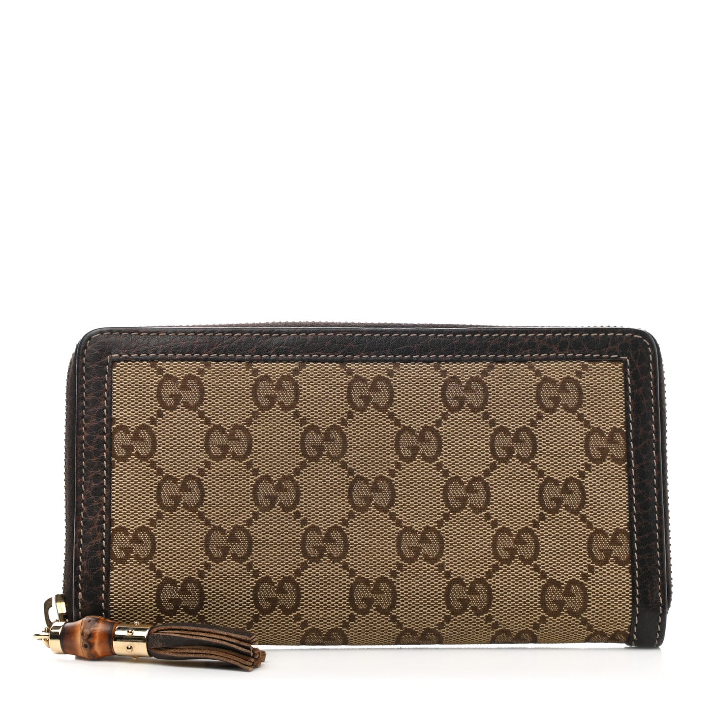 Monogram Calfskin Bamboo Tassel Zip Around Wallet Beige Ebony Chocolate