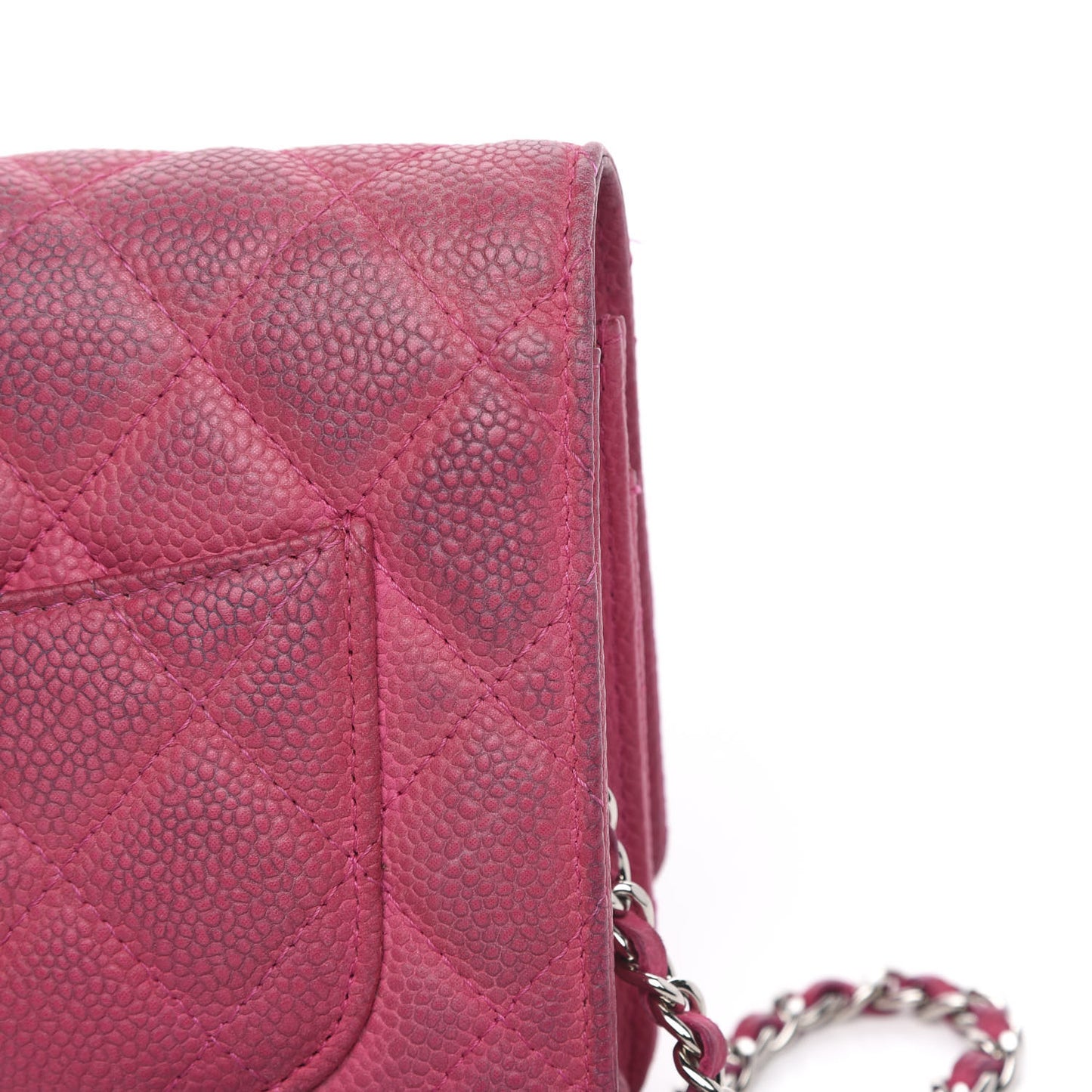 Iridescent Caviar Quilted Wallet on Chain WOC Pink