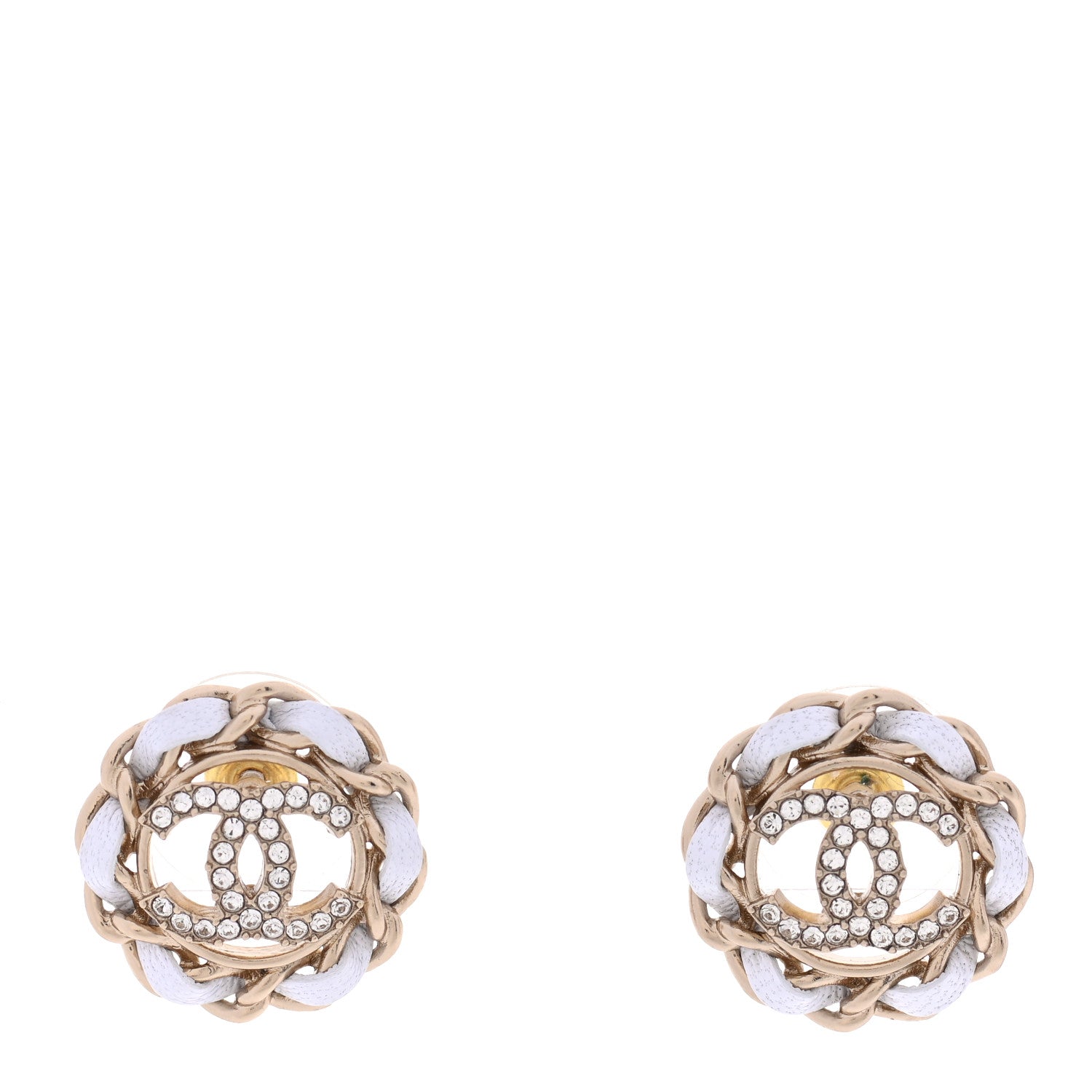 Chanel Crystal Lambskin Chain Around CC Earrings Light Gold White 1 of 5