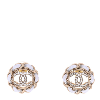 Chanel Crystal Lambskin Chain Around CC Earrings Light Gold White 1 of 5
