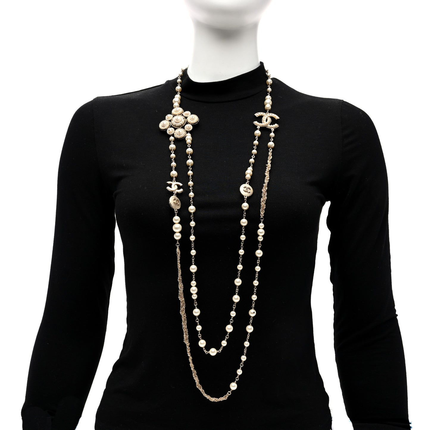 Pearl Multistrand CC Long Necklace Pearly White