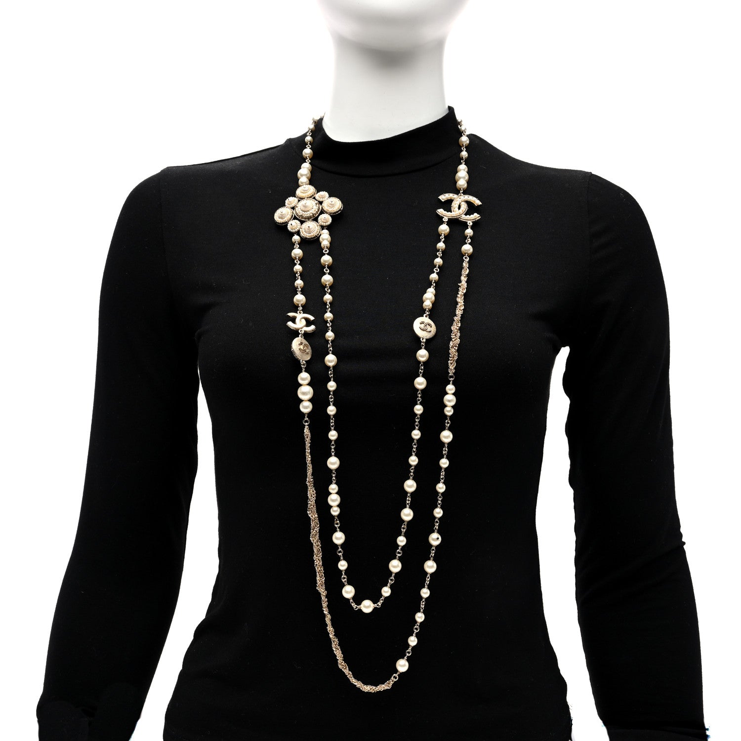 Chanel Pearl Multistrand CC Long Necklace Pearly White 2 of 9
