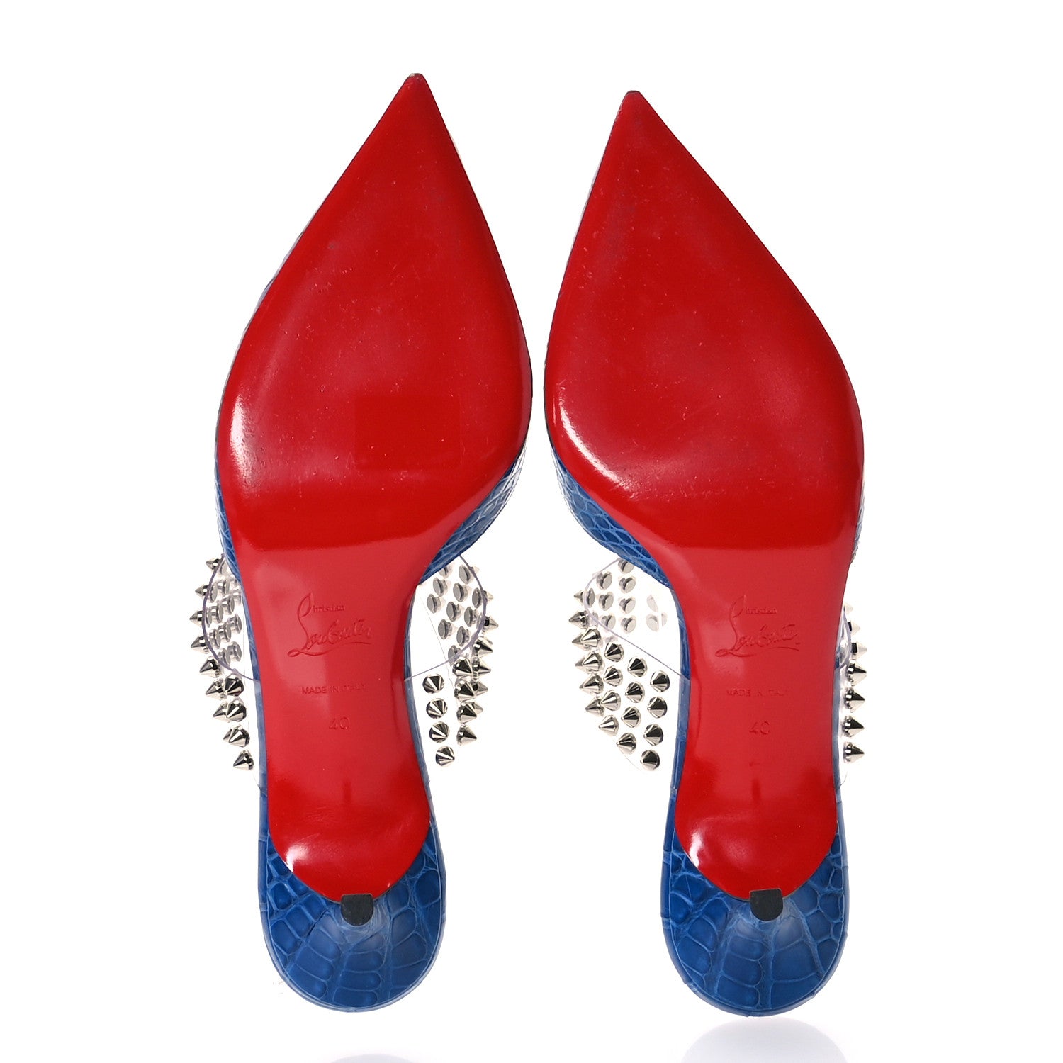 Christian Louboutin Calfskin Crocodile Embossed PVC 55 Mules 40 Blue 6 of 7