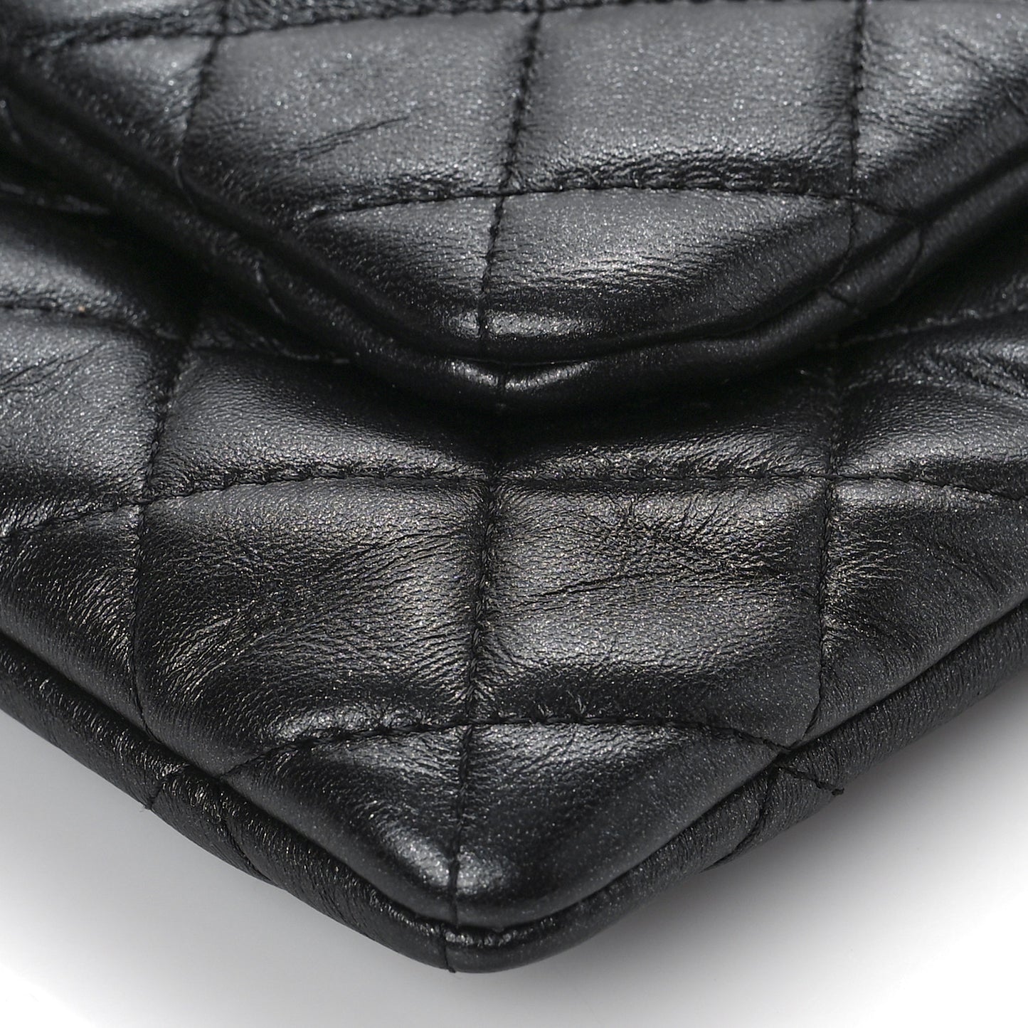 Shiny Lambskin Quilted Medium Double Case With Strap Black