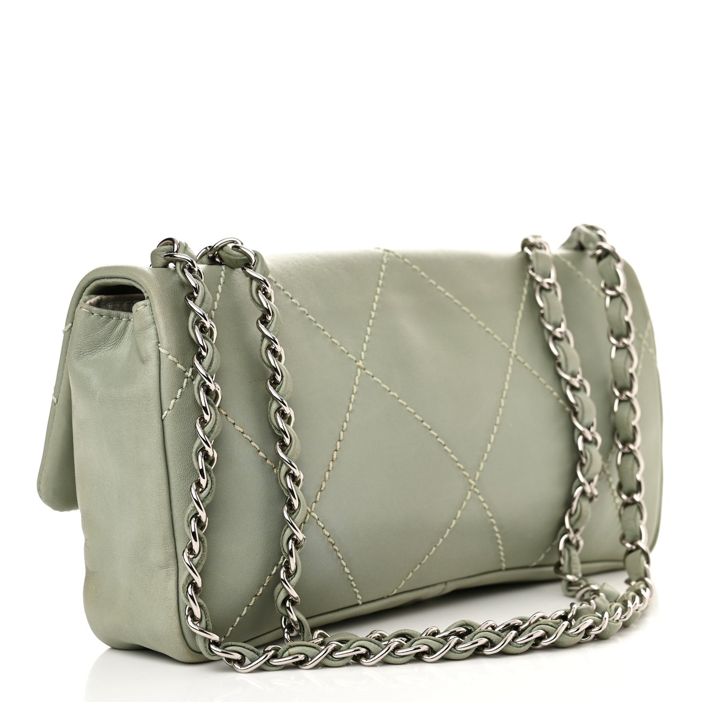 Lambskin Diamond Stitched CC CC East West Flap Light Green