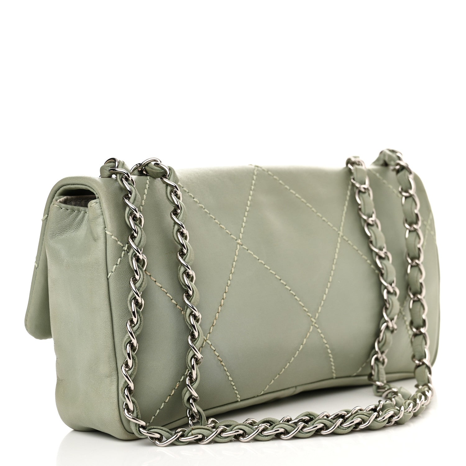 Chanel Lambskin Diamond Stitched CC CC East West Flap Light Green 3 of 12