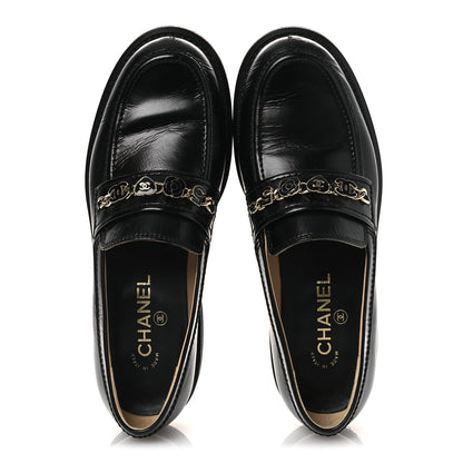 Chanel Calfskin Enamel Charms Mocassin Loafers 39.5 Black 3 of 24