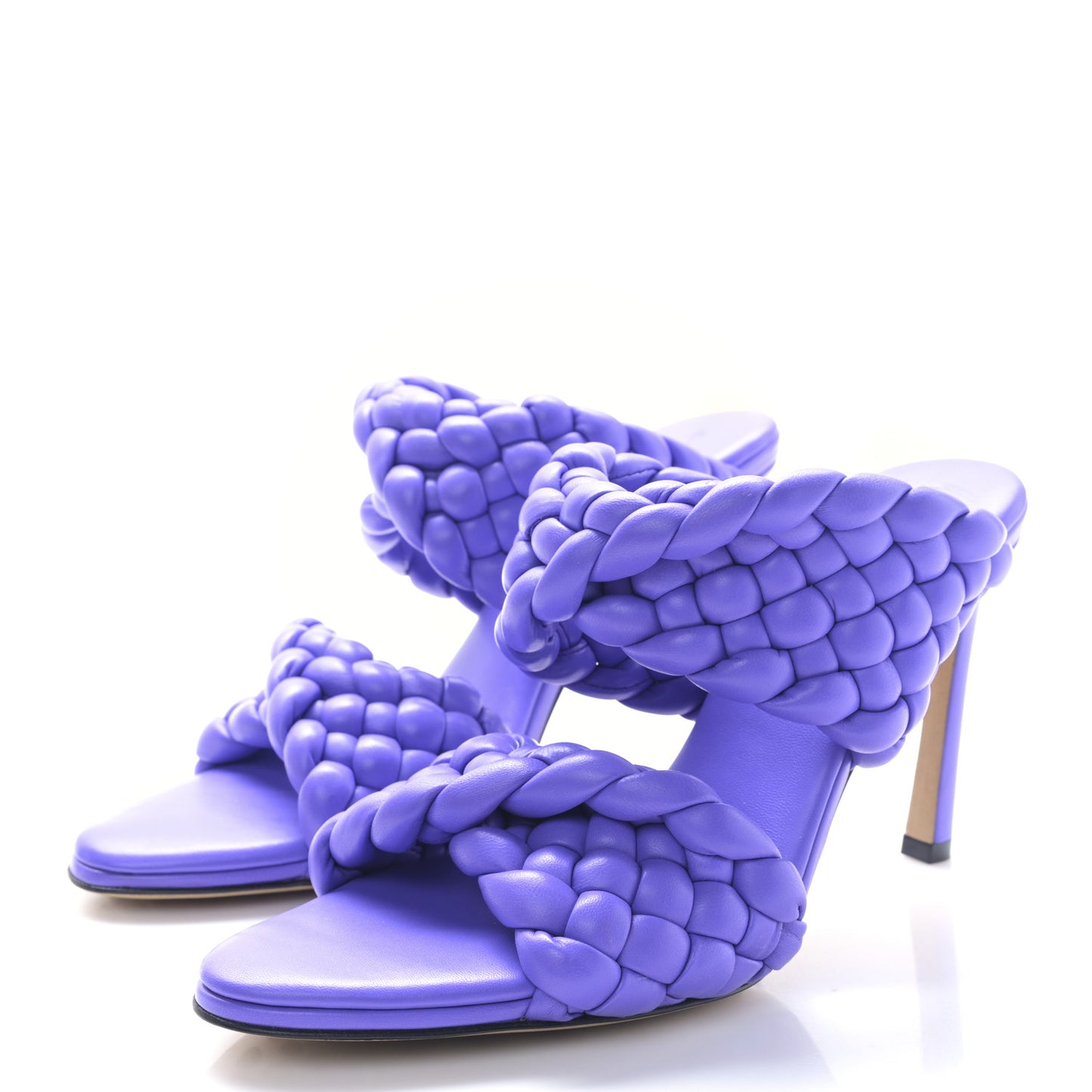Nappa Twisted Padded Intrecciato Curve Slide Sandals 37 Purple