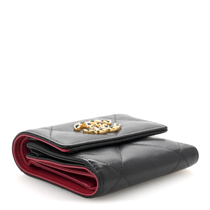 Chanel Goatskin Quilted Chanel 19 Small Flap Wallet Black 4 of 14