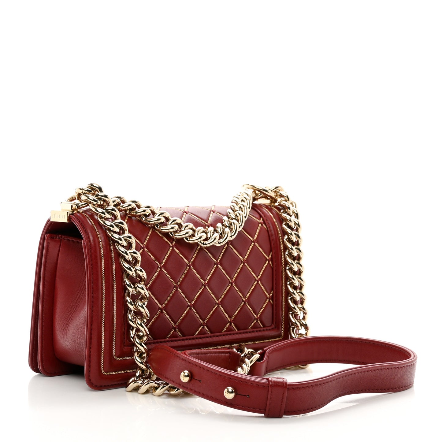 Lambskin Quilted Small Chain Detail Boy Flap Red