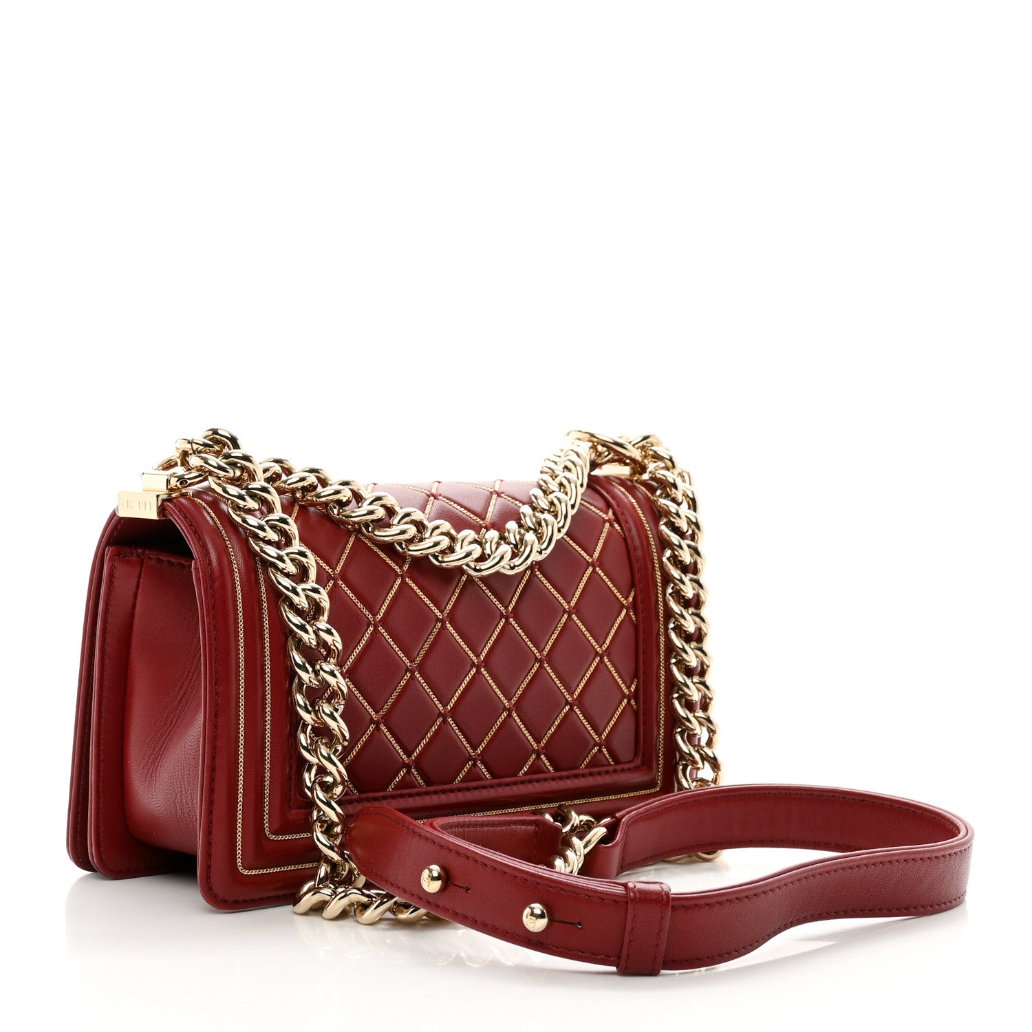 Chanel Lambskin Quilted Small Chain Detail Boy Flap Red 3 of 10