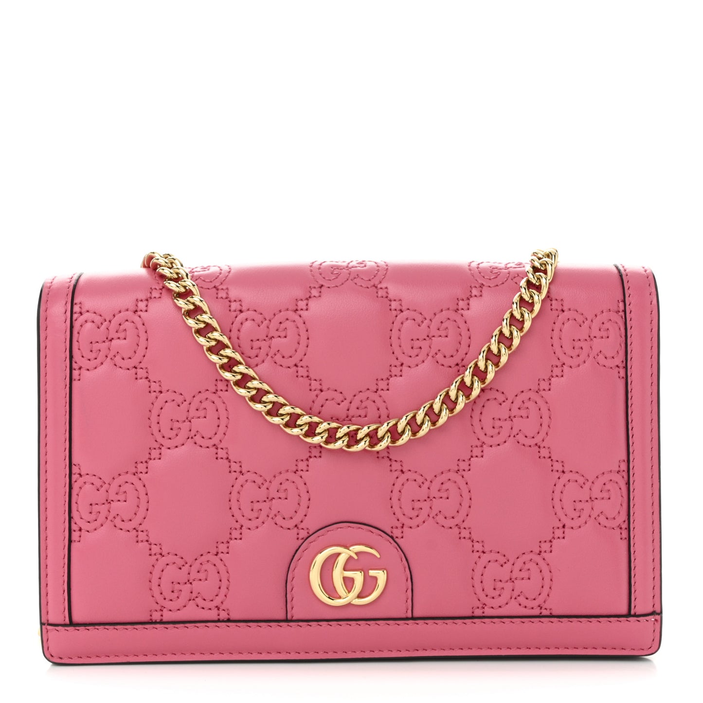 Calfskin GG Matelasse Chain Wallet Rhodamine Pink