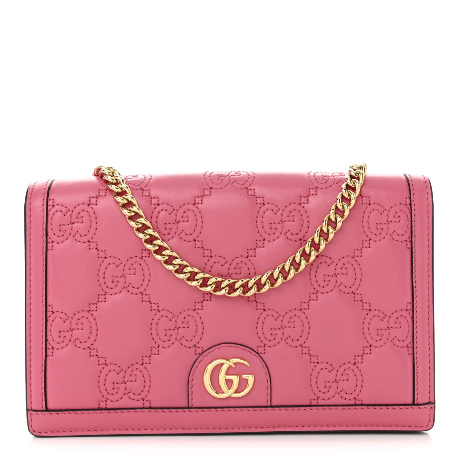 Gucci Calfskin GG Matelasse Chain Wallet Rhodamine Pink 1 of 9