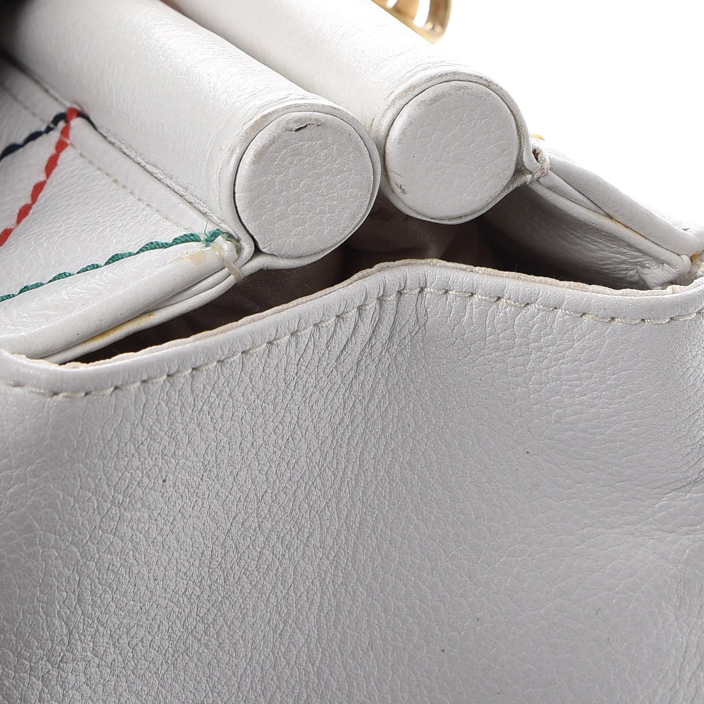 Calfskin Multicolor Stitch Tote White