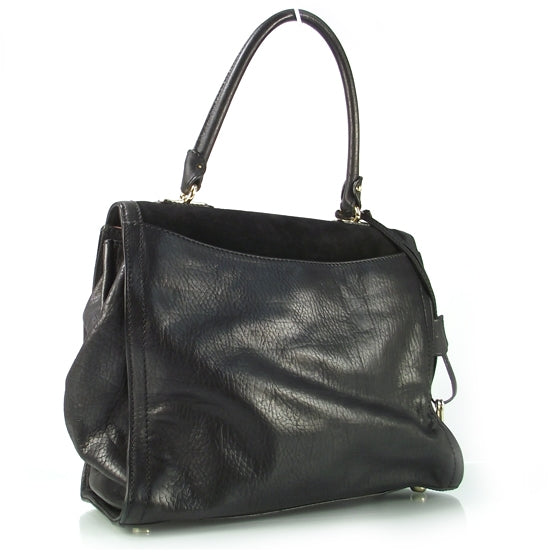 Soft Calf Suede Top Handle Satchel Black