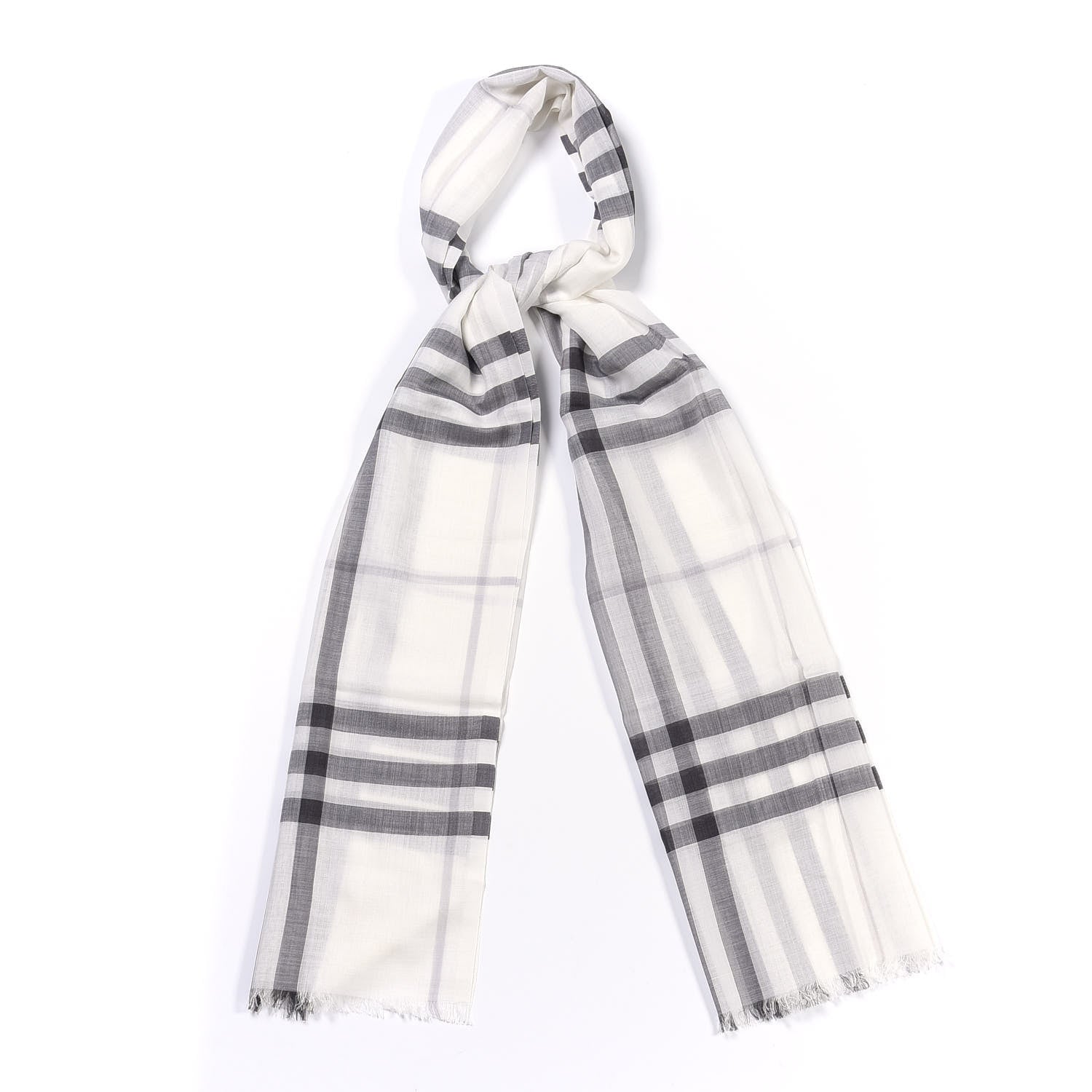 Burberry Wool Silk Gauze Giant Check Lightweight Scarf White Light Grey 2 of 3