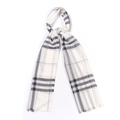 Burberry Wool Silk Gauze Giant Check Lightweight Scarf White Light Grey 2 of 3