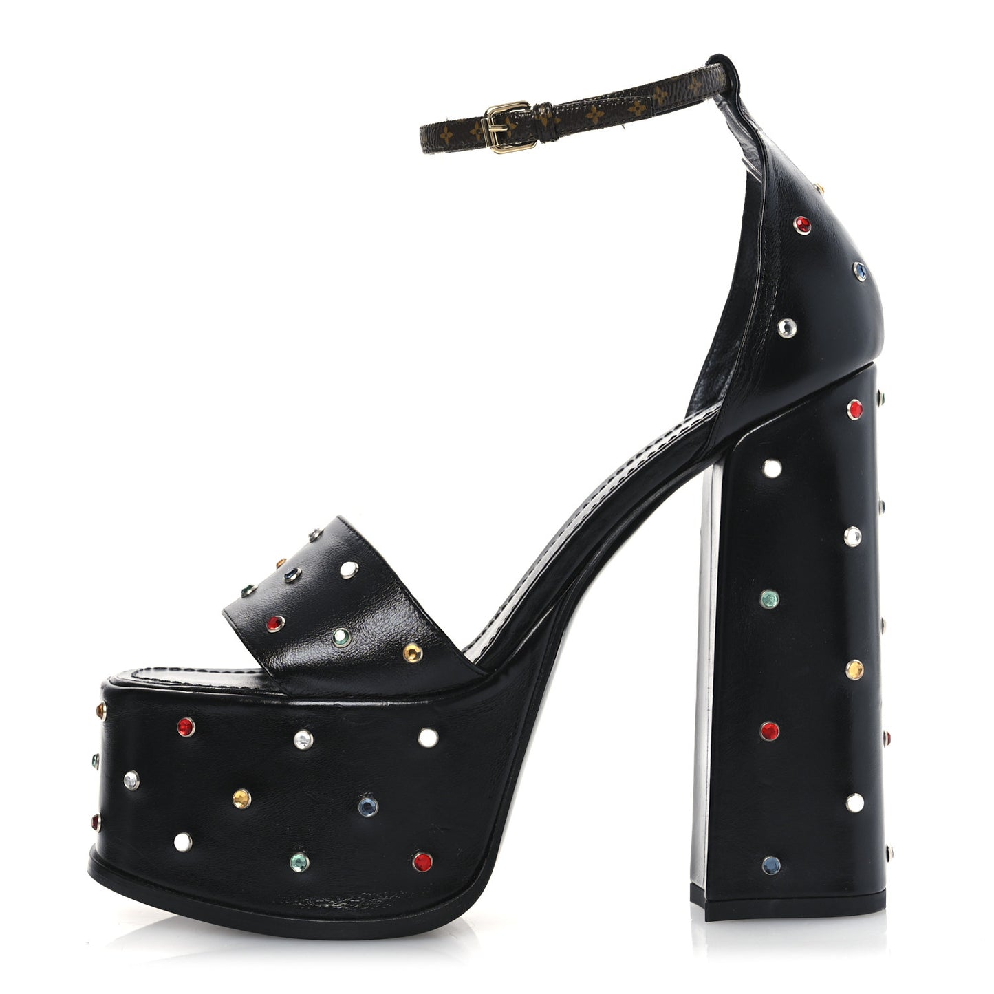 Calfskin Studded Fame Platform Sandals 38 Black