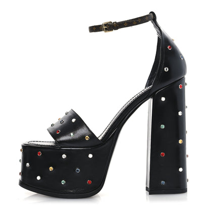 Louis Vuitton Calfskin Studded Fame Platform Sandals 38 Black 1 of 13