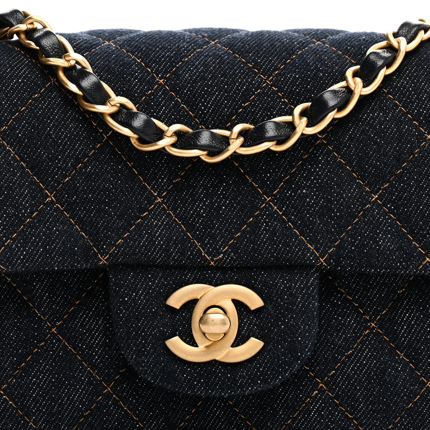 Denim Quilted Mini Rectangular Flap Dark Blue