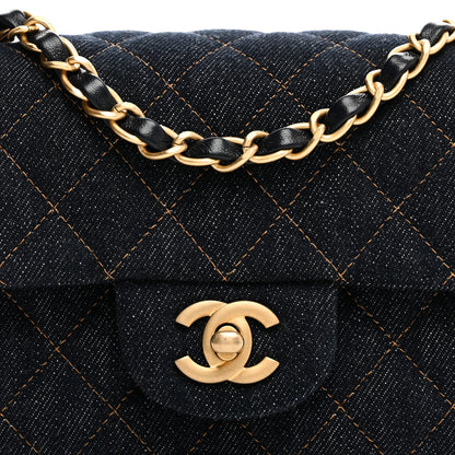 Chanel Denim Quilted Mini Rectangular Flap Dark Blue 8 of 10