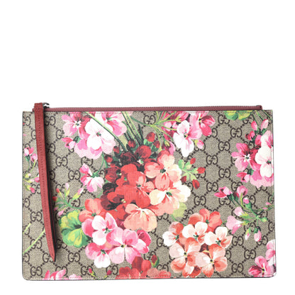 Gucci GG Supreme Monogram Blooms Suede Large Zip Pouch Beige Multicolor Dry Rose 1 of 9