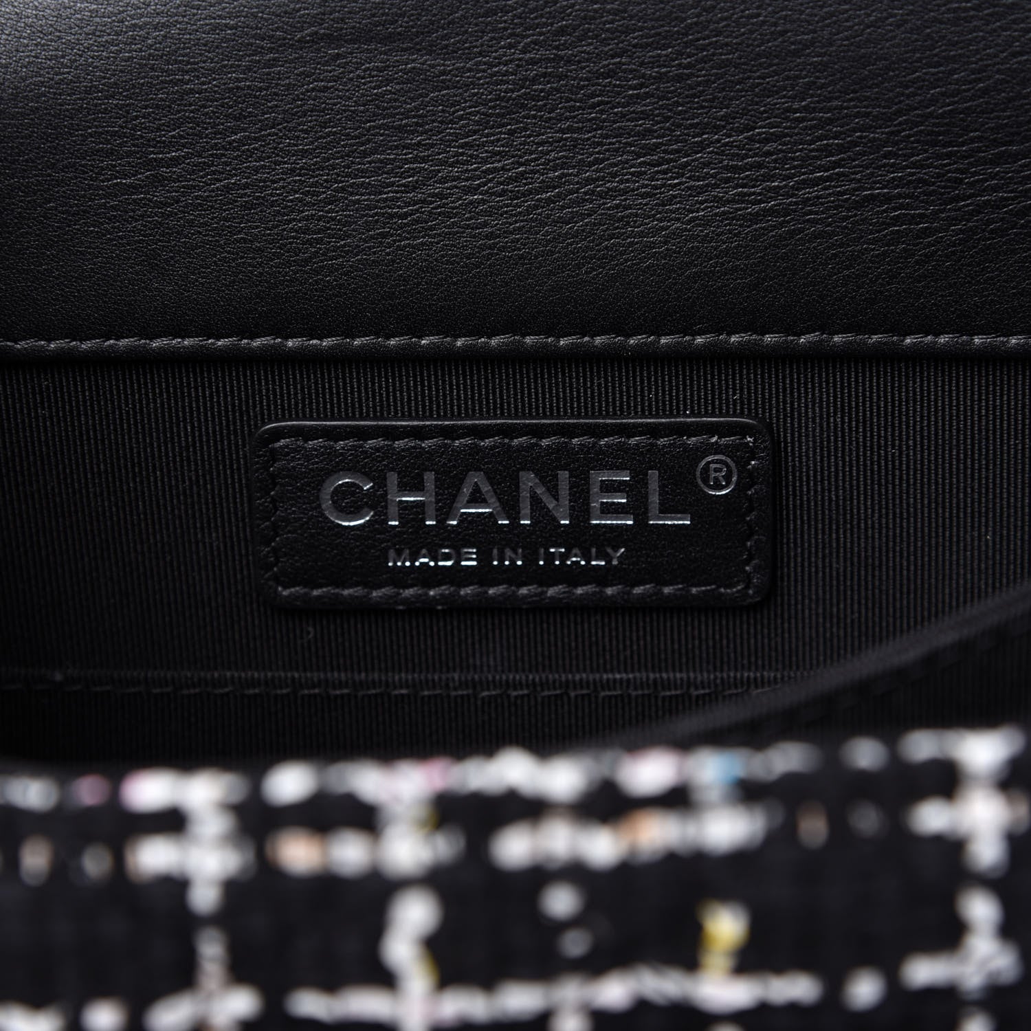 Chanel Calfskin Tweed Quilted North South Boy Flap Black 8 of 9