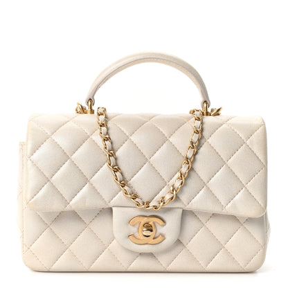 Chanel Iridescent Lambskin Quilted Mini Top Handle Rectangular Flap White 1 of 10