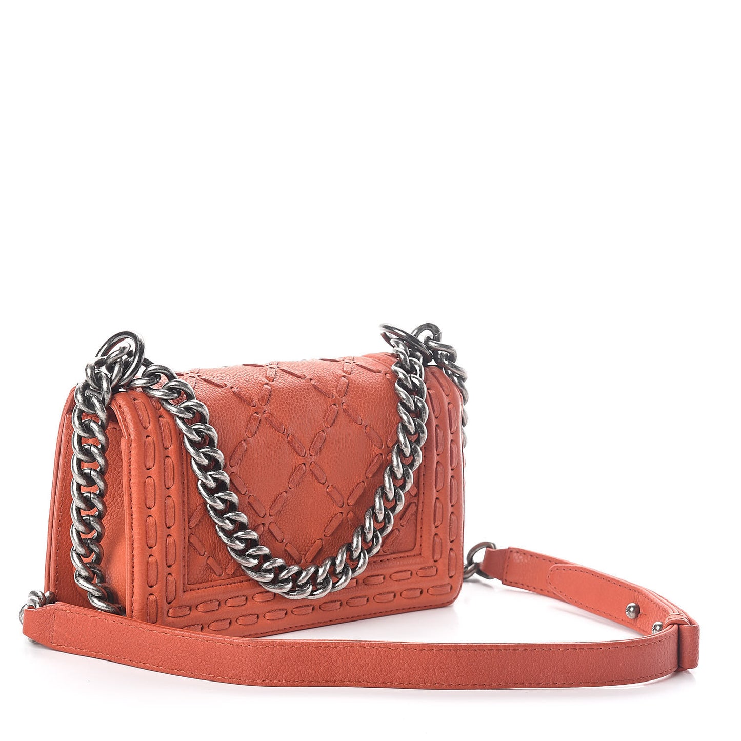 Caviar Stitched Small Boy Flap Dark Orange