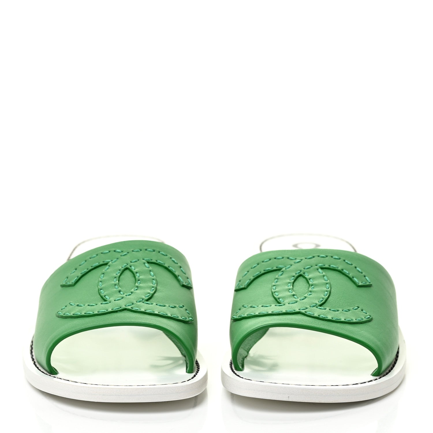 Chanel Lambskin CC Mules 37.5 White Green 2 of 12