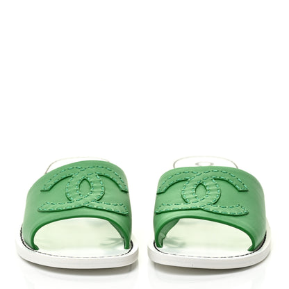 Chanel Lambskin CC Mules 37.5 White Green 2 of 12