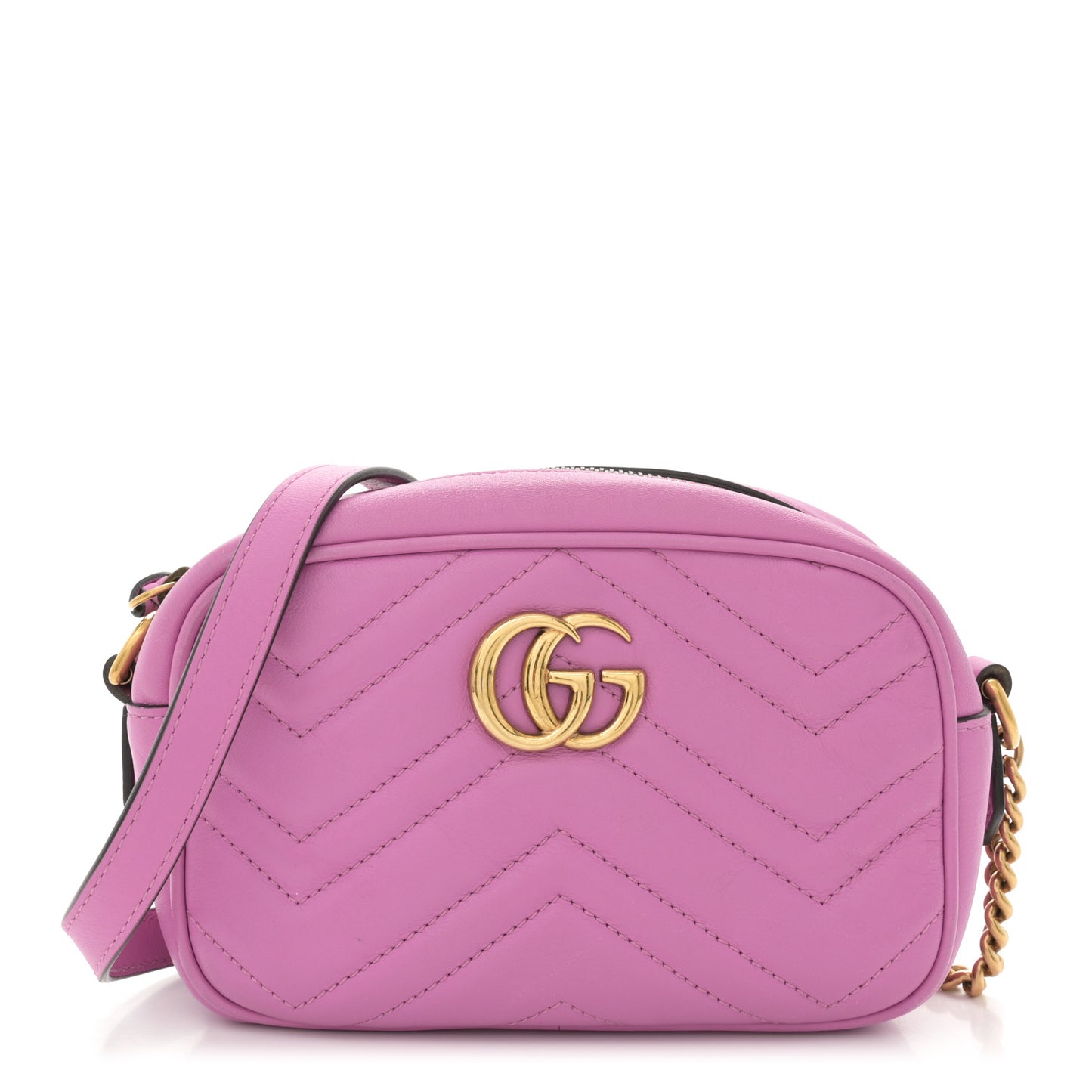 Calfskin Matelasse Mini GG Marmont Chain Shoulder Bag Candy Mousse