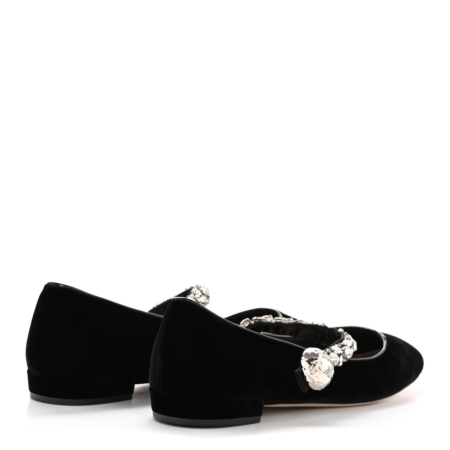 Miu Miu Velvet Crystal Mary Jane Flats 40 Black 1701876