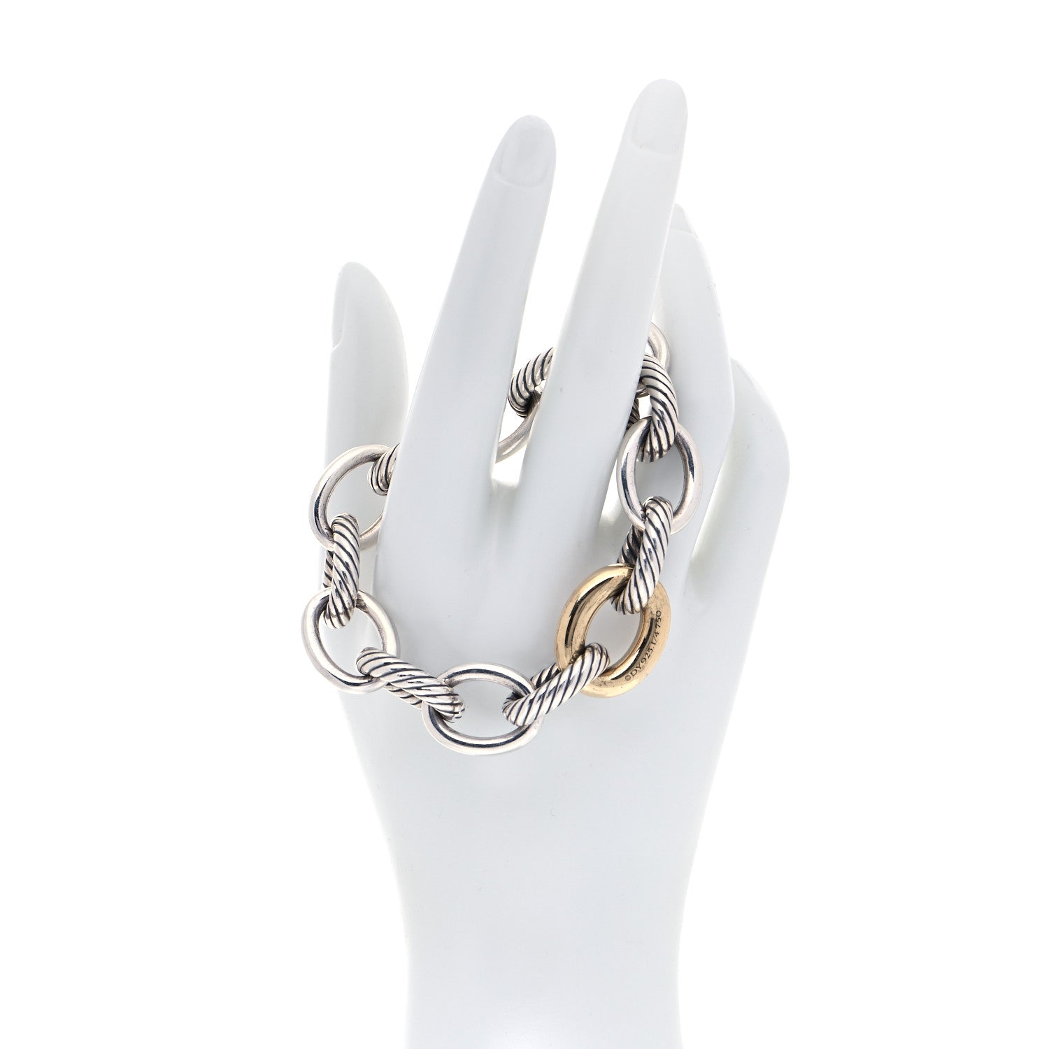 David Yurman Sterling Silver 18K Yellow Gold 19mm Extra Large Oval Link Bracelet 3 of 7