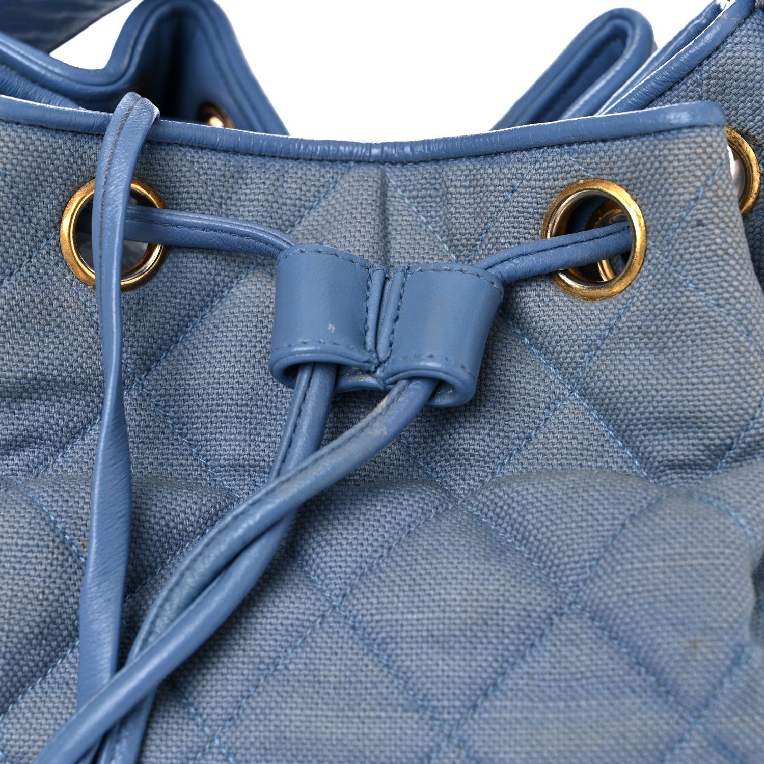 Chanel Canvas Quilted CC Drawstring Bucket Bag Blue 21 of 31