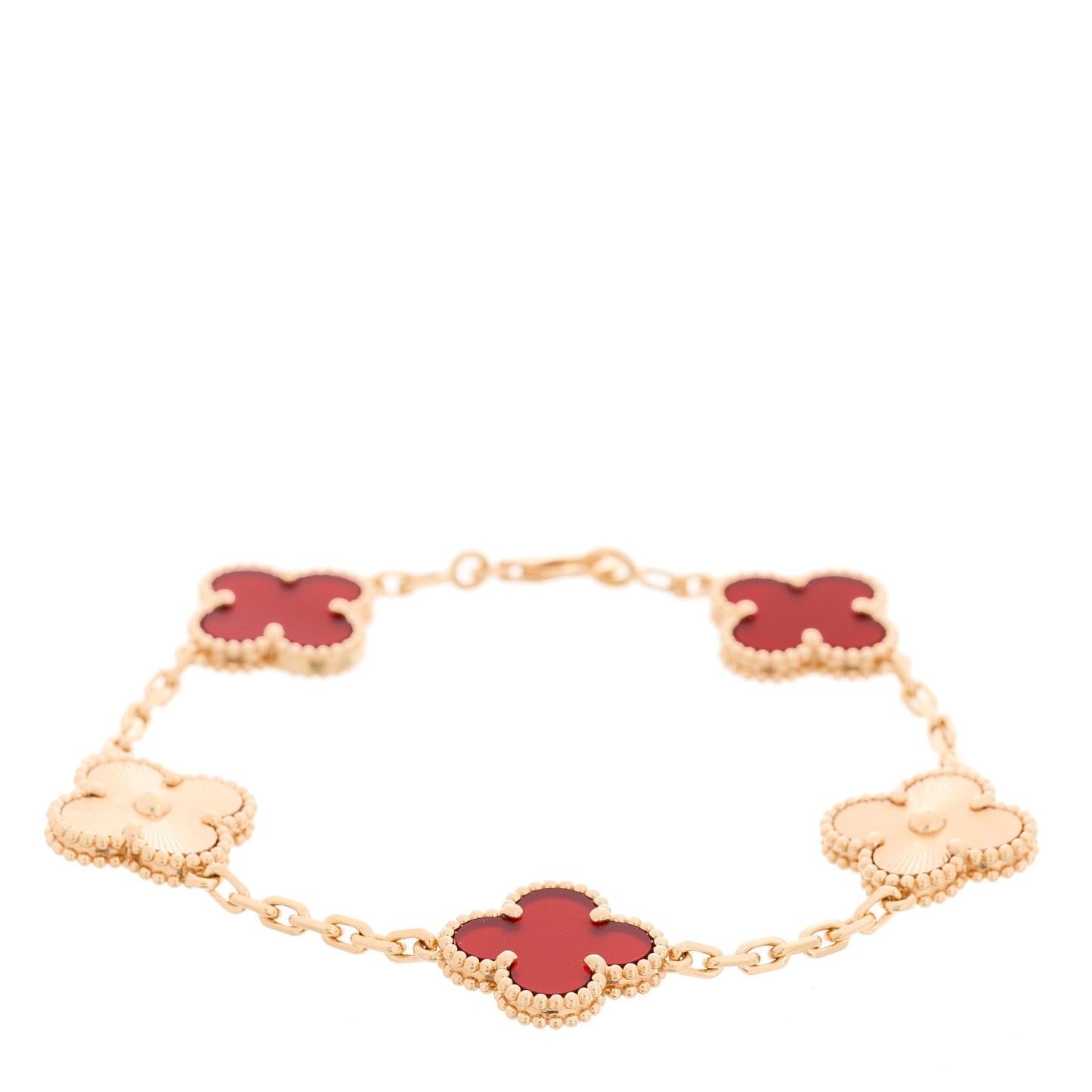 18K Rose Gold Carnelian 5 Motifs Guilloche Vintage Alhambra Bracelet