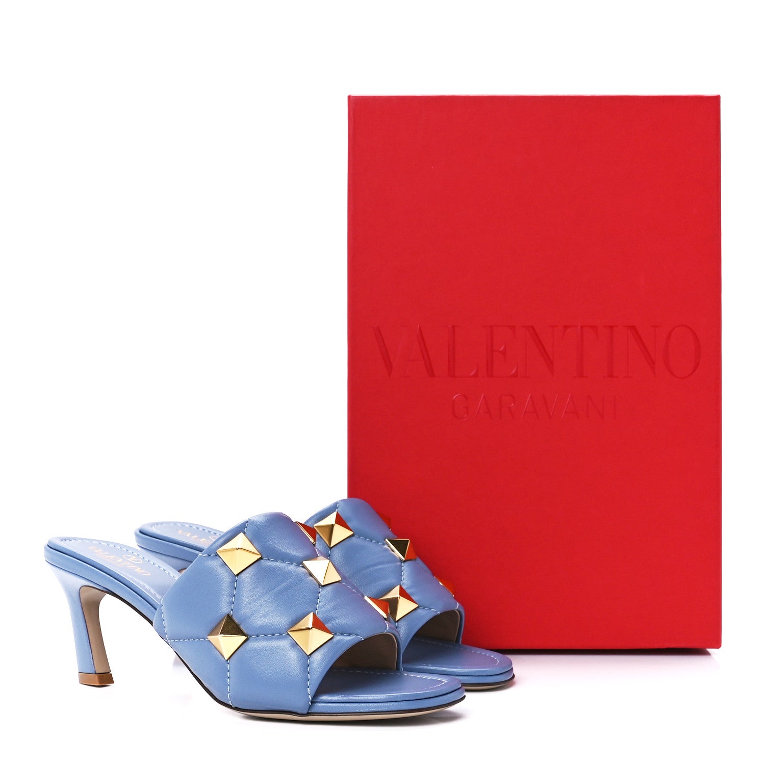 Valentino Garavani Nappa Quilted Roman Stud 65mm Slide Sandals 36.5 Niagara 9 of 9