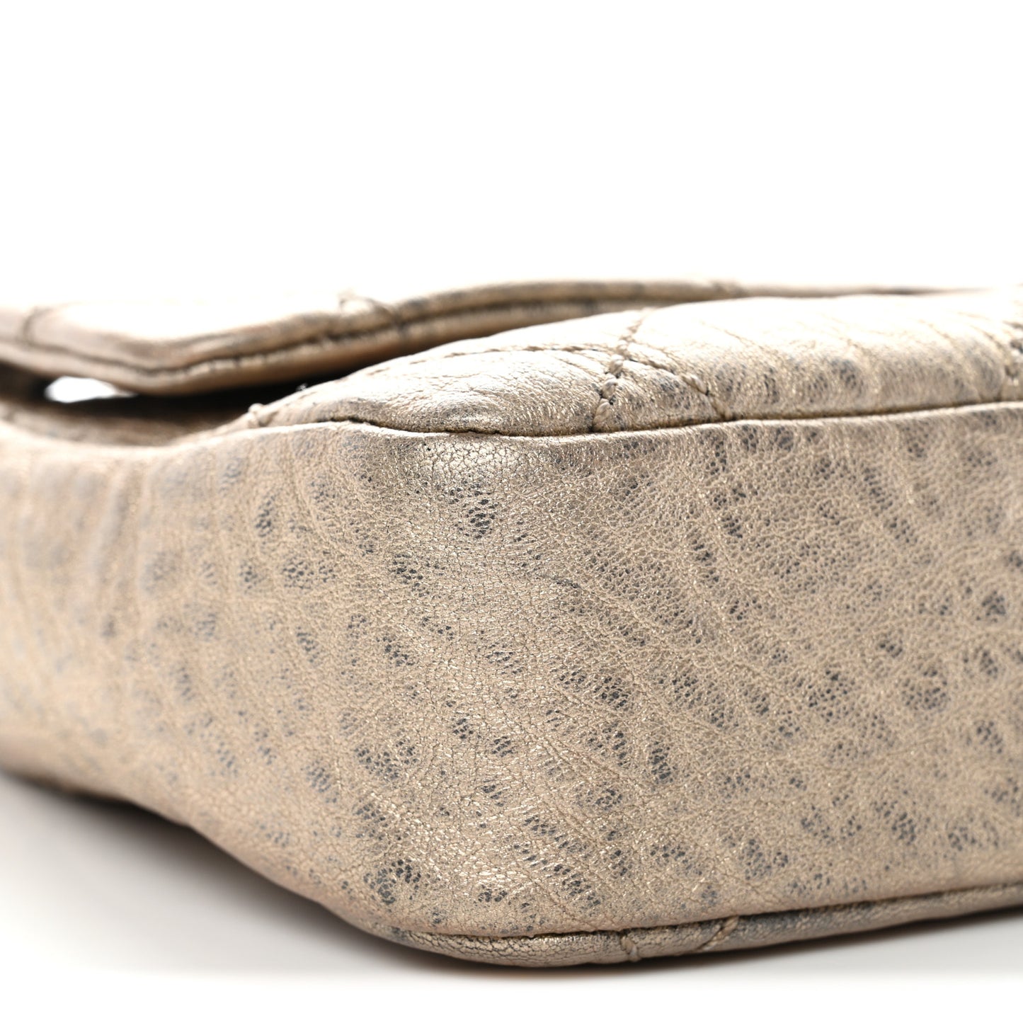 Distressed Metallic Lambskin Quilted Le Marais Ligne Flap Gold
