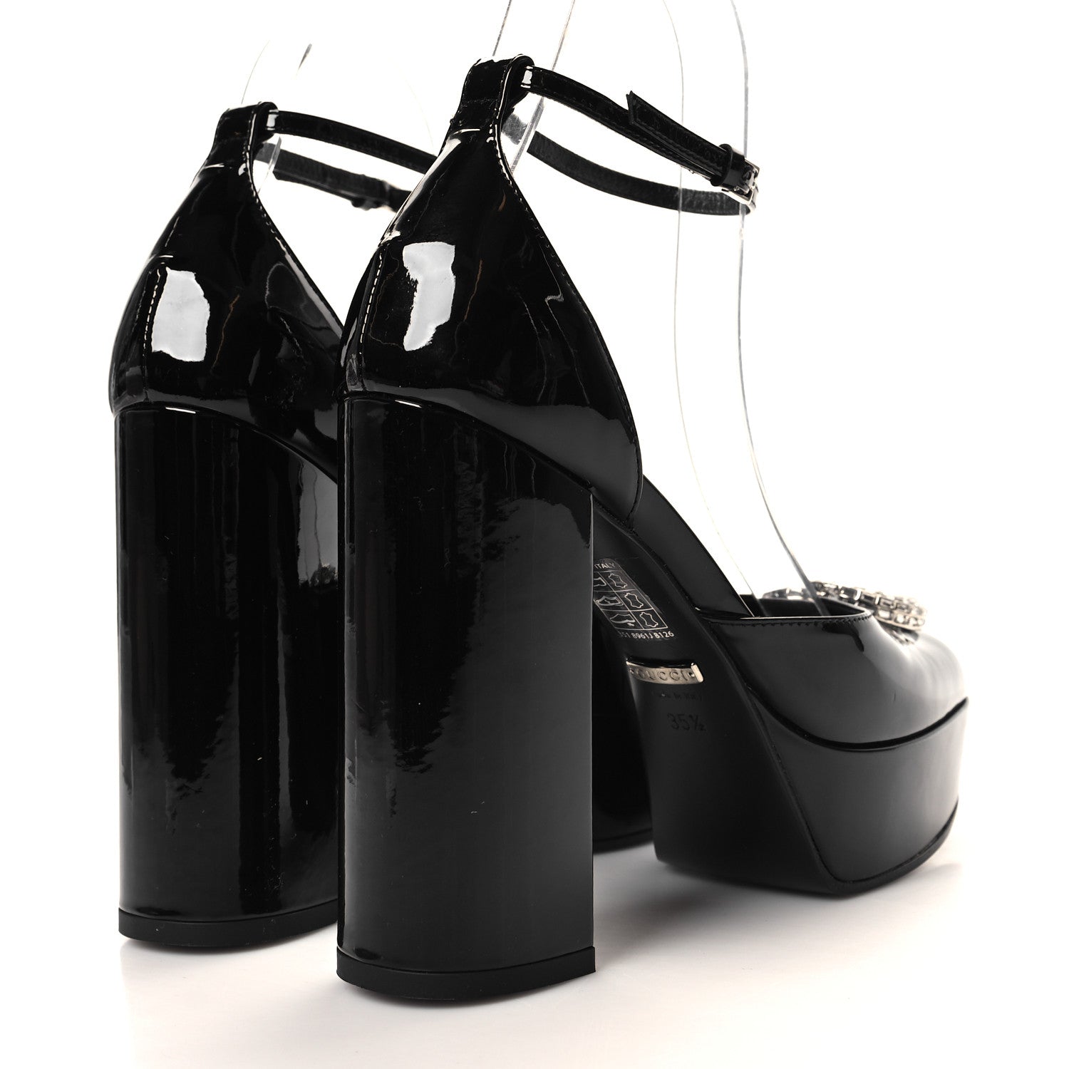 Gucci Patent Crystal Double G Platform Pumps 35.5 Black 4 of 9