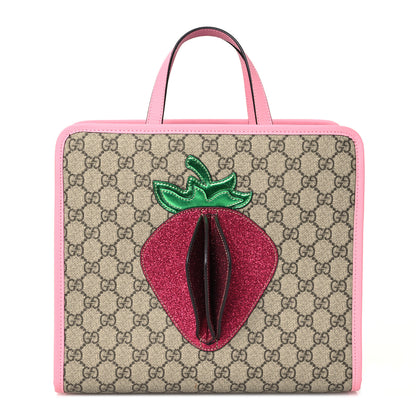 Gucci GG Supreme Monogram 3-D Strawberry Childrens Tote Beige Ebony Lotus Pink Fuxia Emerald 1 of 10